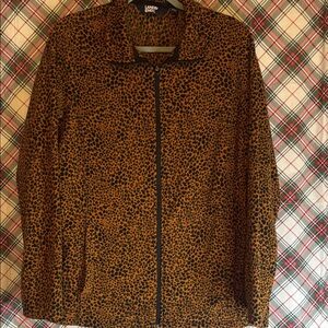 Lands' End Women's Animal Print Fleece Jacket - Brown
